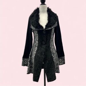 SOLD- Whimsical Wool Lace Cardigan With Fur Trim